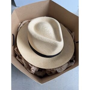 New Stetson Straw Panama Fedora Hat XL Natural Black Band Made Mexico